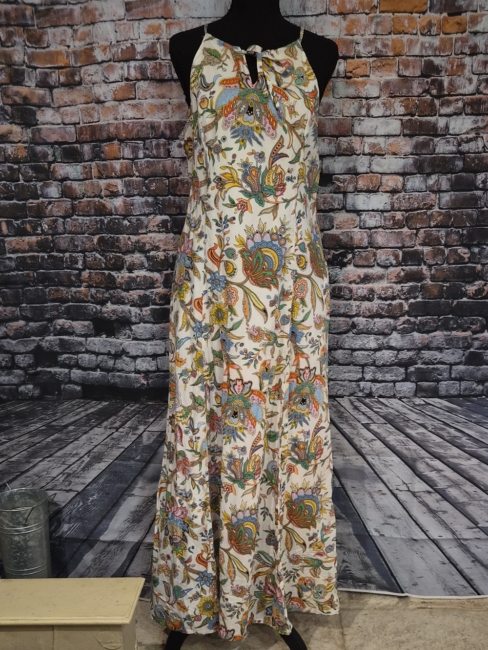 Tommy Hilfiger Cream Paisley Floral Halter Maxi Dress